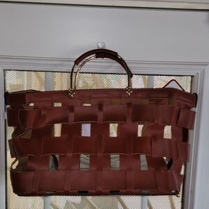 Stylish Brown Leather Woven Handbag